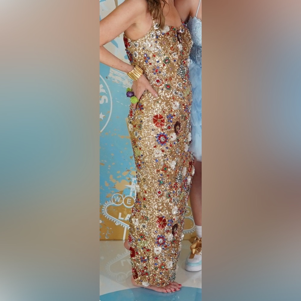 Floral Embellished Gold Dress